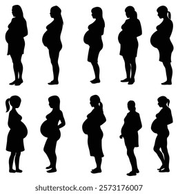 A set pregnant woman vector silhouette