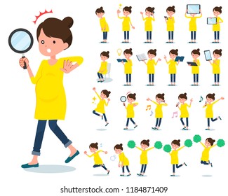 A set of Pregnant women with digital equipment such as smartphones.There are actions that express emotions.It's vector art so it's easy to edit.