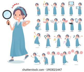 A set of Pregnant Women with digital equipment such as smartphones.There are actions that express emotions.It's vector art so it's easy to edit.