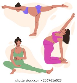 set of pregnant women doing different poses. Vector illustration
