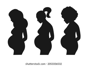 Set of pregnant women isolated on white background. Silhouette of a pregnant women. Vector stock