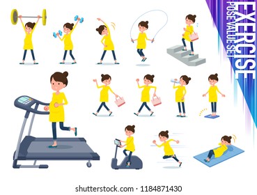 A set of Pregnant women on exercise and sports.There are various actions to move the body healthy.It's vector art so it's easy to edit.