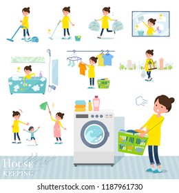 A set of Pregnant women related to housekeeping such as cleaning and laundry.There are various actions such as child rearing.It's vector art so it's easy to edit.