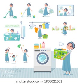 A set of Pregnant Women related to housekeeping such as cleaning and laundry.There are various actions such as child rearing.It's vector art so it's easy to edit.