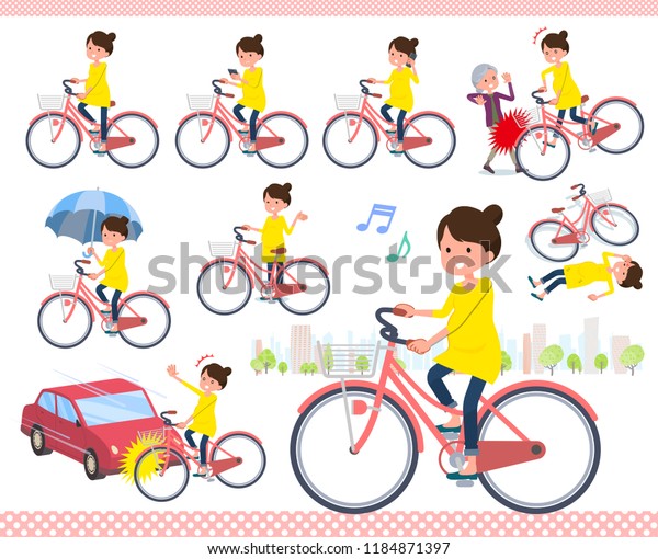 A set of Pregnant women riding a city cycle.There\
are actions on manners and troubles.It\'s vector art so it\'s easy to\
edit.