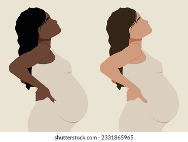 Set of pregnant women. Vector illustration