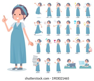 A set of Pregnant Women with who express various emotions.There are actions related to workplaces and personal computers.It's vector art so it's easy to edit.