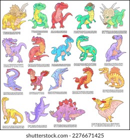 set of prehistoric dinosaurs, funny illustrations