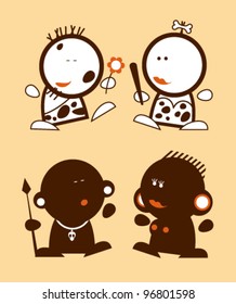Set of prehistoric funny people icons.