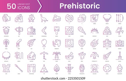 Set of prehistoric icons. Gradient style icon bundle. Vector Illustration