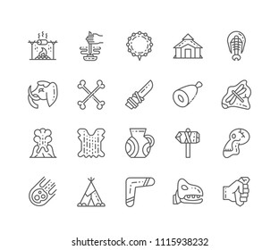 Set of Prehistoric outline icons isolated on white background. Editable Stroke. 64x64 Pixel Perfect.