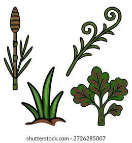 Set of prehistoric plant illustrations, vector