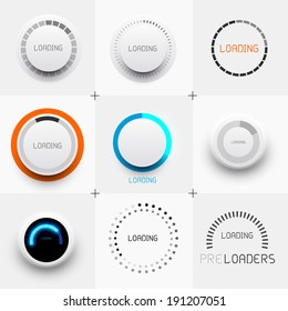 Set of Preloaders - for loading items. Progress loading icons. Vector illustration.