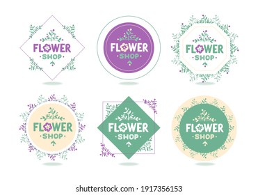 Set of Premade Logo in Trendy Hand Drawn Style - Emblem for Flower Shop, spa, beauty salon, organic shop, interior, wedding. Floral elements. Vector illustration