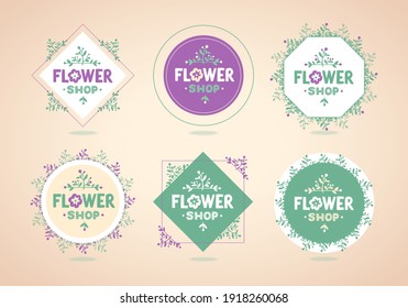 Set of Premade Logo in Trendy Hand Drawn Style - Emblem for Flower shop, spa, beauty salon, organic shop, interior, wedding. Floral elements and frames