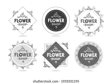 Set of Premade Logo in Trendy Hand Drawn Style - Emblem for Flower Shop, spa, beauty salon, organic shop, interior, wedding. Floral elements. Black and white Vector illustration