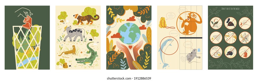 A Set Of Pre-made Posters About Environmental Protection. Vector Illustration.