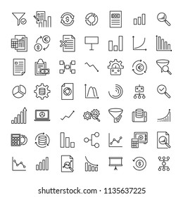 Set of premium analysis icons in line style. High quality outline symbol collection of data. Modern linear pictogram pack of statistics. Stroke vector illustration on a white background.