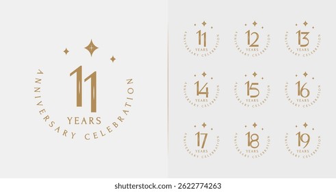 Set of premium anniversary logo. Birthday symbol with sparkle and emblem concept. Elegant celebration vector