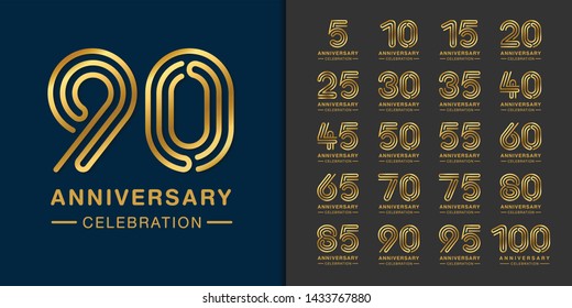 Set of premium anniversary logotype. Golden anniversary celebration emblem design for company profile, booklet, leaflet, magazine, brochure, banner, invitation or greeting card. Vector illustration.