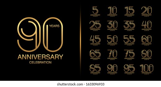 Set of premium anniversary logotype. Golden anniversary celebration emblem design for company profile, leaflet, magazine, brochure, web, banner, invitation or greeting card. Vector illustration.