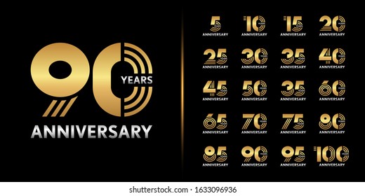 Set of premium anniversary logotype. Golden and silver anniversary celebration emblem design for company profile, leaflet, magazine, brochure, web, banner, invitation Vector illustration.