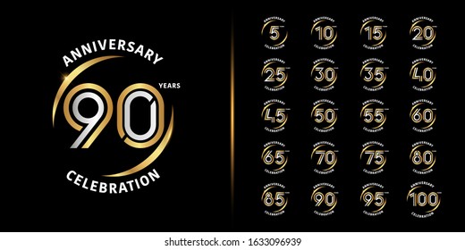 Set of premium anniversary logotype. Golden and silver anniversary celebration emblem design for company profile, leaflet, magazine, brochure, web, banner, invitation.Vector illustration.