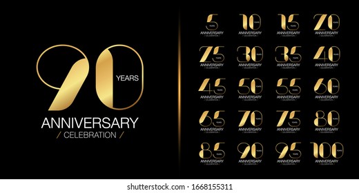 Set of premium anniversary logotype. Golden anniversary celebration emblem design for company profile, booklet, leaflet, magazine, brochure, web, banner, invitation card. Vector illustration.