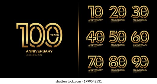 Set of premium anniversary logotype. Golden anniversary celebration emblem design for company profile, leaflet, magazine, brochure, web, banner, invitation or greeting card. Vector illustration.