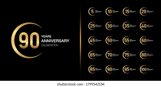 Set of premium anniversary logotype. Golden anniversary celebration emblem design for company profile, leaflet, magazine, brochure, web, banner, invitation or greeting card. Vector illustration.