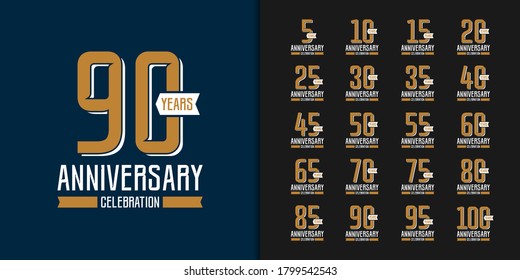 Set of premium anniversary logotype. Golden anniversary celebration emblem design for company profile, leaflet, magazine, brochure, web, banner, invitation or greeting card. Vector illustration.