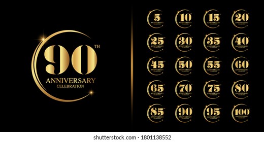 Set of premium anniversary logotype. Golden anniversary celebration emblem design for company profile, booklet, leaflet, magazine, invitation or greeting card. Vector illustration. svg