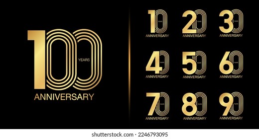 Set of premium anniversary logotype. Golden anniversary celebration emblem design for company profile, leaflet, magazine, brochure, web, banner, invitation or greeting card. Vector illustration.