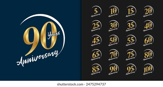 Set of premium anniversary logotype. Golden anniversary celebration emblem design for company profile, leaflet, magazine, brochure, web, banner, invitation or greeting card. Vector illustration.