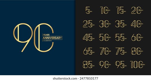 Set of premium anniversary logotype. Golden anniversary celebration emblem design for company profile, leaflet, magazine, brochure, web, banner, invitation or greeting card. Vector illustration.