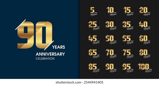 Set of premium anniversary logotype. Golden anniversary celebration emblem design for company profile, leaflet, magazine, brochure, web, banner, invitation or greeting card. Vector illustration.