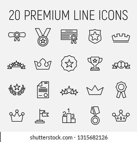 Set of premium award icons in line style. High quality outline symbol collection of achievement. Modern linear pictogram pack of cup. Stroke vector illustration on a white background. 