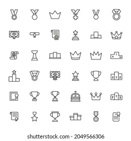 Set of premium award icons in line style. High quality outline symbol collection of achievement. Modern linear pictogram pack of cup. Stroke vector illustration on a white background.