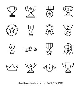 Set of premium award icons in line style. High quality outline symbol collection of achievement. Modern linear pictogram pack of cup. Stroke vector illustration on a white background.