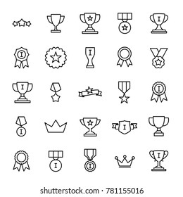 Set of premium award icons in line style. High quality outline symbol collection of achievement. Modern linear pictogram pack of cup. Stroke vector illustration on a white background.