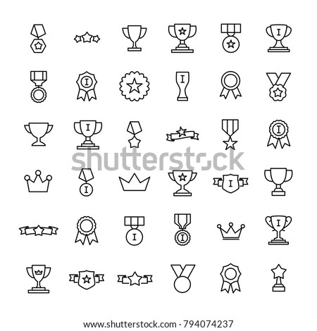 Set of premium award icons in line style. High quality outline symbol collection of achievement. Modern linear pictogram pack of cup. Stroke vector illustration on a white background.