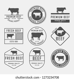 Set of premium beef labels, badges and design elements. Vector Illustration