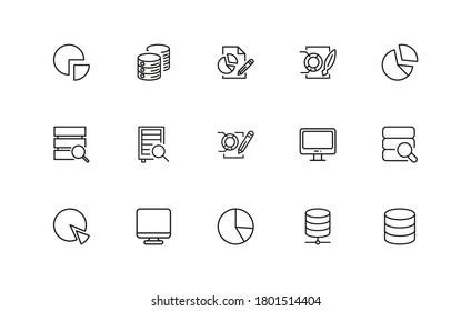 Conjunto de iconos de big data premium en estilo de línea. Colección de símbolos de esquema de alta calidad del análisis. Paquete de información de pictograma lineal moderno.