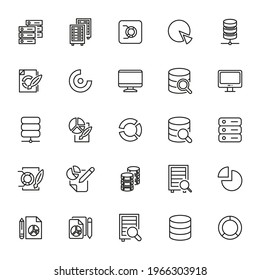 Conjunto de iconos de big data premium en estilo de línea. Colección de símbolos de esquema de alta calidad del análisis. Paquete de información de pictograma lineal moderno.