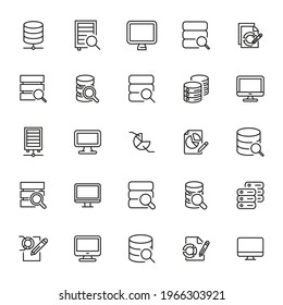Conjunto de iconos de big data premium en estilo de línea. Colección de símbolos de esquema de alta calidad del análisis. Paquete de información de pictograma lineal moderno.