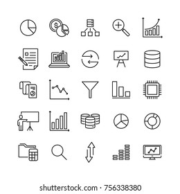 Set of premium big data icons in line style. High quality outline symbol collection of analysis. Modern linear pictogram pack of information. 
