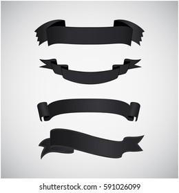 Set of premium black ribbons for your design. Vector illustration