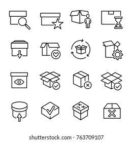 Set of premium box icons in line style. High quality outline symbol collection of package. Modern linear pictogram pack of period. Stroke vector illustration on a white background.