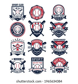 Set Premium College Baseball Emblem Badge Vector 