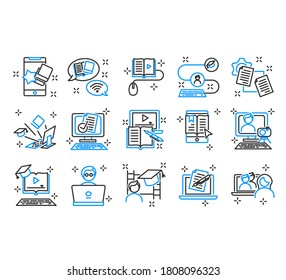 Set of premium concept icons for education and environment. Online study education. School and University Vector Flat Line Icons